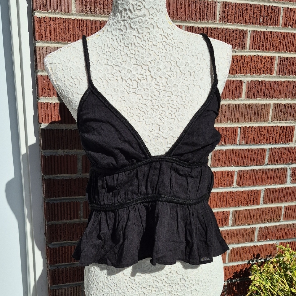 Zara Black Ruffled Camisole Tank Top , Size Large New